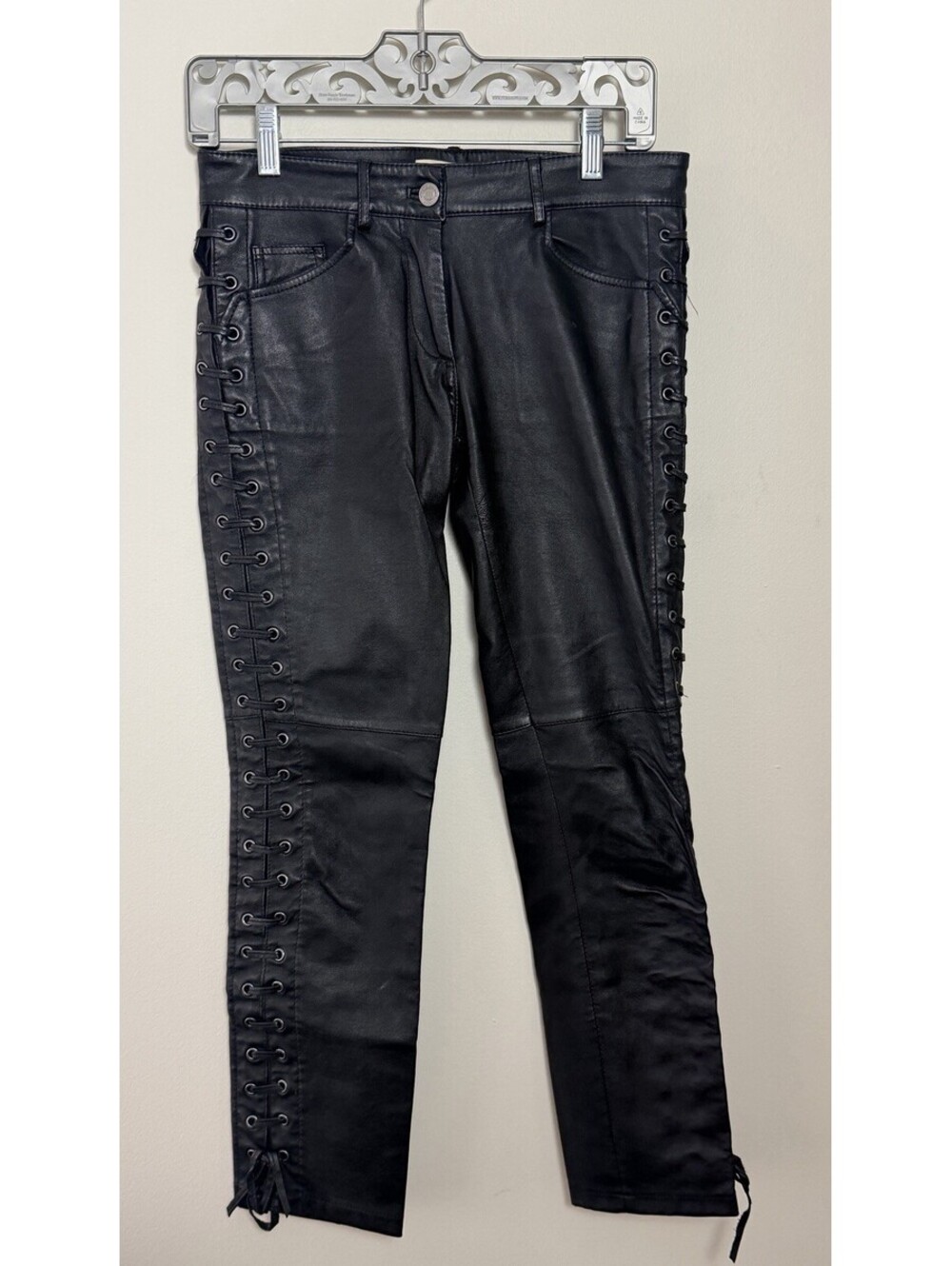 ISABEL MARANT FOR H&M NAPA LEATHER LACE UP CORSET MOTO CROPPED PANT~ 4 - Picture 3 of 14
